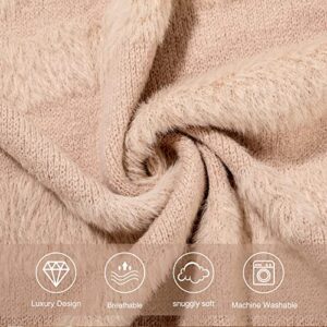 Snuggle Sac Luxury Feather Yarn Fluffy Throw Blanket 3D Hand Feeling Microfiber Super Soft Fuzzy Reversible Lightweight Cozy Decor Knitted Blankets with Natural Textured for Home Couch 50''x60 Beige