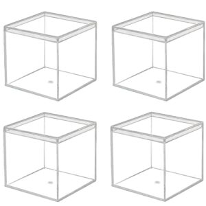 dedoot clear acrylic box withllid, 4 pack 4x4x4 inches clear plastic box for organize, acrylic cube storage container drawer organizer for vanity jewelry accessories, small items