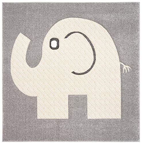 SAFAVIEH Carousel Kids Collection 4' Square Grey/Ivory CRK165B Elephant Nursery Playroom Area Rug