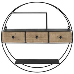 Riverbay Furniture Round Metal and Wood Wall Shelf in Black and Brown