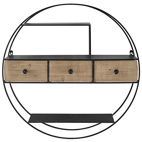 Riverbay Furniture Round Metal and Wood Wall Shelf in Black and Brown