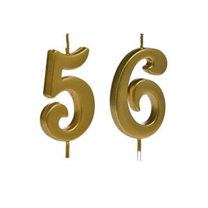 mmjj gold 56th birthday candles, number 56 cake topper for birthday decorations