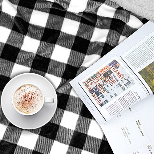 PAVILIA Buffalo Check Sherpa Blanket Throw | Fuzzy White Black Checkered Flannel Fleece Blanket for Couch Bed | Fluffy Warm Cabin Plaid Plush Microfiber Blanket | 50x60