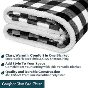 PAVILIA Buffalo Check Sherpa Blanket Throw | Fuzzy White Black Checkered Flannel Fleece Blanket for Couch Bed | Fluffy Warm Cabin Plaid Plush Microfiber Blanket | 50x60