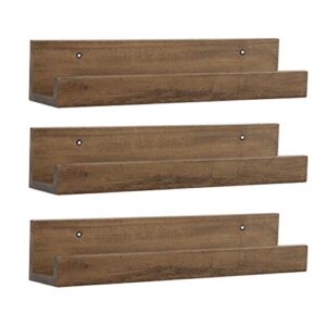 kate and laurel levie wooden picture ledge wall shelf set, 3 piece-18, rustic brown