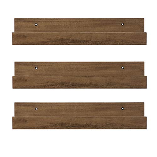 Kate and Laurel Levie Wooden Picture Ledge Wall Shelf Set, 3 Piece-18, Rustic Brown