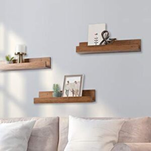 Kate and Laurel Levie Wooden Picture Ledge Wall Shelf Set, 3 Piece-18, Rustic Brown