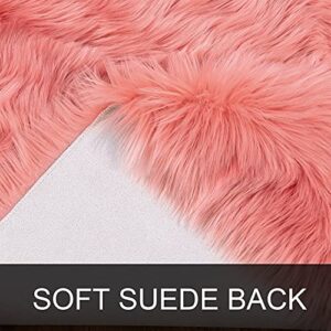 Maxsoft Fluffy Fur Rug for Bedroom, 3 x 5 Feet Coral Shaggy Faux Sheepskin Rugs for Girls Room Washable, Furry Throw Area Rugs for Dorm Living Room Kids Home Decor