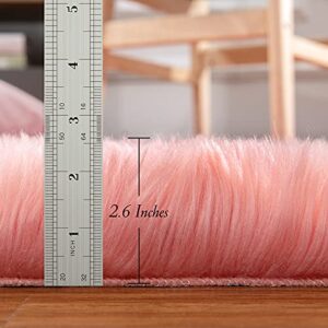 Maxsoft Fluffy Fur Rug for Bedroom, 3 x 5 Feet Coral Shaggy Faux Sheepskin Rugs for Girls Room Washable, Furry Throw Area Rugs for Dorm Living Room Kids Home Decor