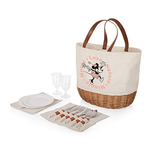 PICNIC TIME - Disney Minnie Mouse Promenade Picnic Basket for 2 - Picnic Set with Canvas Tote Bag, (Beige Canvas)