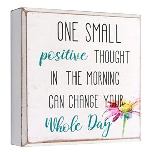 wartter 6 inch decorative wooden box sign – one small positive thought in the morning can change your whole day
