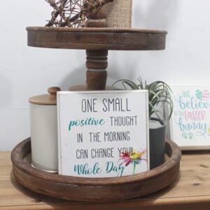 Wartter 6 Inch Decorative Wooden Box Sign - One Small Positive Thought In The Morning Can Change Your Whole Day