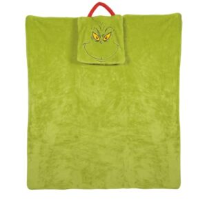 department 56 snowpinions dr. seuss the grinch super soft fleece travel blanket, 36 by 40 inch, green