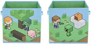 jay franco minecraft life 2 pack collapsible cube storage bins – kids foldable organizer with handles (official minecraft product)