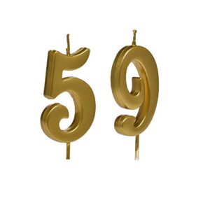 MMJJ Gold 59th Birthday Candles, Number 59 Cake Topper for Birthday Decorations