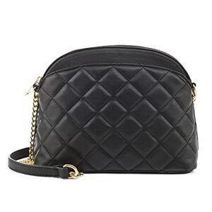 evve quilted crossbody bags for women – trendy purse for travel – lightweight medium size bag with chain strap | black