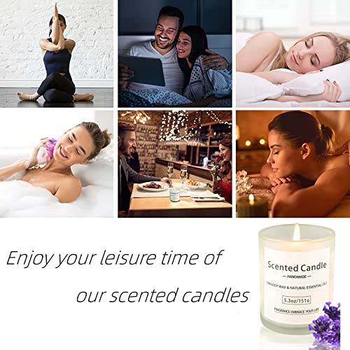 OSHINE Scented Soy Candle 2 Packs Lavender Rose Aroma Total 10.6 OZ Burn 80 Hours 8% Natural Essential Oils Frosted Glass jar Wooden Cover Rubber Seal Gift Set for Women Bathing Yoga Birthday