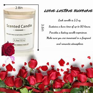 OSHINE Scented Soy Candle 2 Packs Lavender Rose Aroma Total 10.6 OZ Burn 80 Hours 8% Natural Essential Oils Frosted Glass jar Wooden Cover Rubber Seal Gift Set for Women Bathing Yoga Birthday