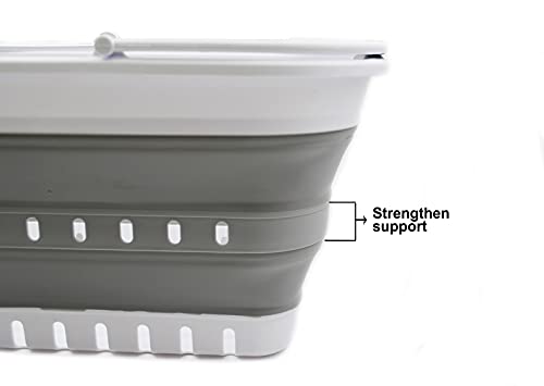 SAMMART 30L (8 Gallon) Collapsible Tub with Handle - Portable Outdoor Picnic Basket/Crater - Foldable Shopping Bag - Space Saving Storage Container (White/Grey, 1)