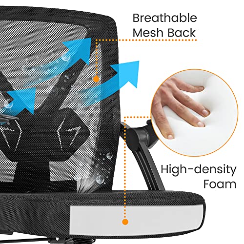 Yaheetech Home Office Chair Work Desk Chair Swivel Computer Mesh Chair with Flip-up Arms Adjustable Height Lumbar Support Executive Office Task Chair for Home Office Students Study, Black