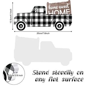 Jetec Wooden Pickup Truck, Black and White Plaid Wooden Ornament, Home Sweet Home Wooden Decor for Window Shelf Desk and Home Decor