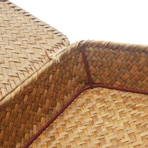 Flat Seagrass Storage Bins with Lid, Wicker Basket for Shelf Organize, Set of 2 (Small+Large)