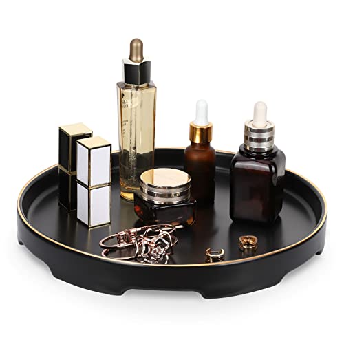 Shinowa Ceramic Decorative Tray, Bathroom Vanity Tray,Perfume Tray Cosmetic Tray for Dresser-Tops Office Living Room Kitchen Countert, Black