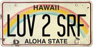 pacifica island art 6 x 12in vintage hawaiian embossed license plate – luv 2 srf