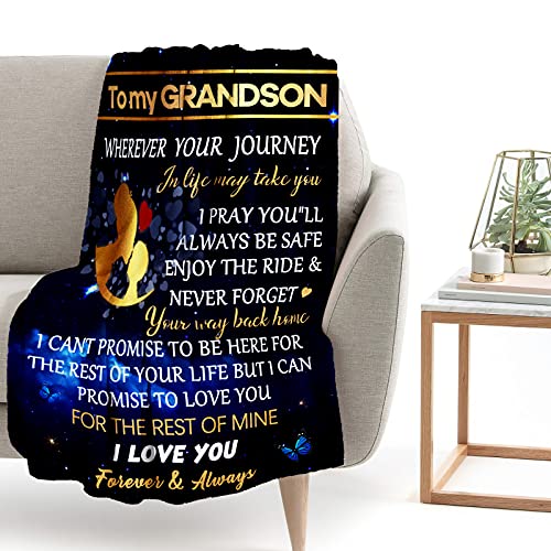 Grandson Gifts from Grandma, to My Grandson Blanket 50"x40", Birthday Christmas Graduation Gift Idea for Grandson from Grandmother, Soft Lightweight Throw Blankets for Couch Bed