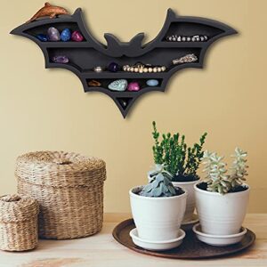RUSTIX Black Vampire Bat Shelf - Crystal Holder for Spooky Horror Gothic Witchy Room Decor - Wall Mounted Hanging Floating Wooden Shelves for Goth Kitchen Bedroom or Bathroom