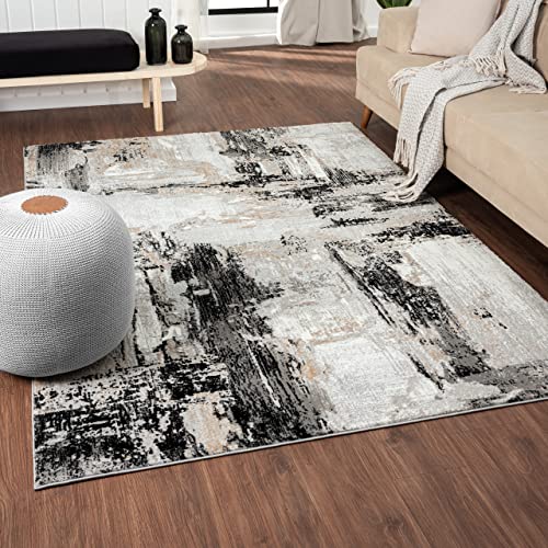 LUXE WEAVERS Camellia Collection 1660 Grey 9x12 Distressed Abstract Area Rug