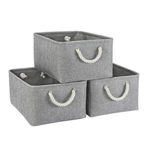 foldable storage baskets for organizing sturdy fabric storage bins for shelves storage box with handle for home as toy clothes storage (15.7×11.8×7.8 in)(gray 3pcs)