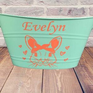 personalized easter bunny basket with name – custom bucket with handles – large pail for egg hunting