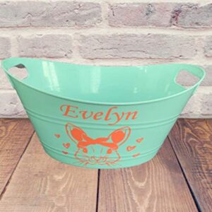 Personalized Easter Bunny Basket With Name - Custom Bucket with Handles - Large Pail for Egg Hunting