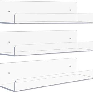 Sorbus Acrylic Wall Ledge Floating Shelf Rack Organizer, Invisible Display Style, for Books, Figurine, Picture Frame Storage, Wall Mounted Shelves for Home, Bathroom, Nail Salon, Spa (15 x 4.3 x 3'')