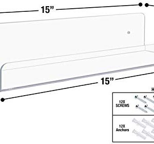 Sorbus Acrylic Wall Ledge Floating Shelf Rack Organizer, Invisible Display Style, for Books, Figurine, Picture Frame Storage, Wall Mounted Shelves for Home, Bathroom, Nail Salon, Spa (15 x 4.3 x 3'')