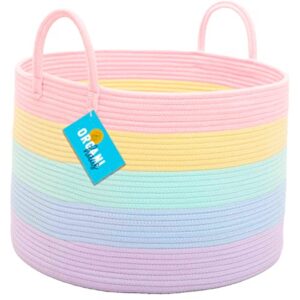 OrganiHaus Cute Basket for Rainbow Classroom Decor | Cotton Rope Baskets for Storage | Toybox for Pastel Room Decor | Extra Large Blanket Basket for Living Room | Toy Basket for Playroom Decor - 20x13