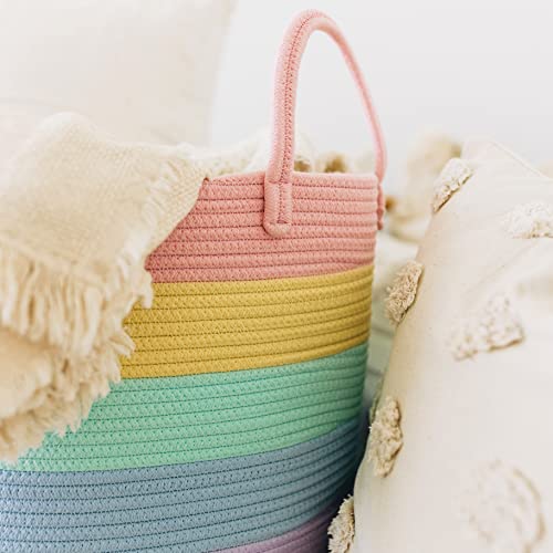 OrganiHaus Cute Basket for Rainbow Classroom Decor | Cotton Rope Baskets for Storage | Toybox for Pastel Room Decor | Extra Large Blanket Basket for Living Room | Toy Basket for Playroom Decor - 20x13