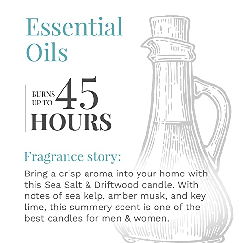 Essential Elements by Candle-lite Scented Candles, Sea Salt & Driftwood Fragrance, One 14.75 oz. Three-Wick Aromatherapy Candle with 45 Hours of Burn Time, Off-White Color