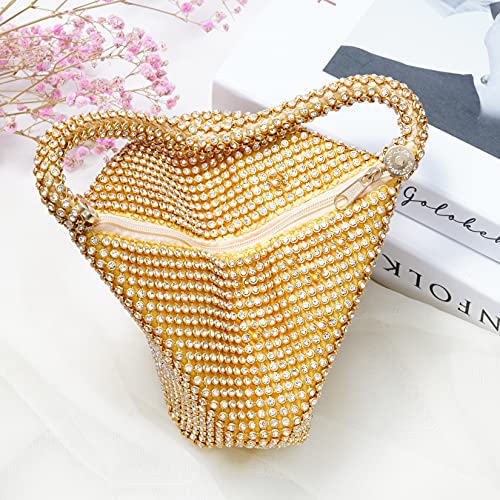 Women's Handbag 1920s Bling Rhinestones Purse 20s Gatsby Crystal Evening Clutch Bag for Halloween Carnival Birthday Wedding Party Christmas Valentine's Day Gold