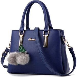 younxsl women satchel bags handle shoulder handbags and purses pockets zipper pu leather crossbody bags navy blue