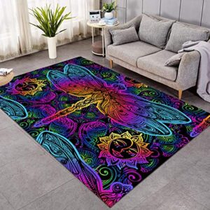 sleepwish trippy dragonfly area rug bohemian hippie boho indian style pinted carpet non skid floor mat rugs for living room bedroom kitchen (3′ x 5′)