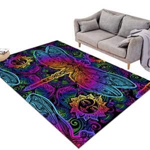 Sleepwish Trippy Dragonfly Area Rug Bohemian Hippie Boho Indian Style Pinted Carpet Non Skid Floor Mat Rugs for Living Room Bedroom Kitchen (3' x 5')