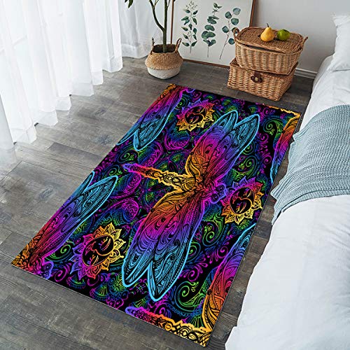 Sleepwish Trippy Dragonfly Area Rug Bohemian Hippie Boho Indian Style Pinted Carpet Non Skid Floor Mat Rugs for Living Room Bedroom Kitchen (3' x 5')