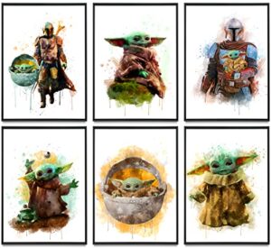 star wars the child baby yoda art prints, set of 6 (8 inches x 10 inches), nursery wall art stuff decor, the mandalorian baby grogu photos, kids playroom, wall poster for office (unframed)