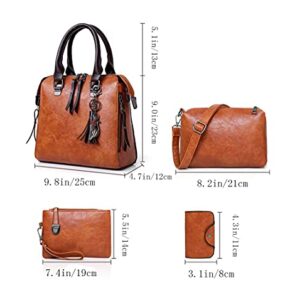 GJGJTER Synthetic PU Leather Tote for Women Satchel Crossbody Hobo 4pcs Handbags Shoulder Bags Tassel Fox Ornament-Black