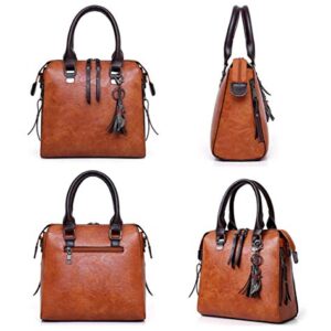 GJGJTER Synthetic PU Leather Tote for Women Satchel Crossbody Hobo 4pcs Handbags Shoulder Bags Tassel Fox Ornament-Black