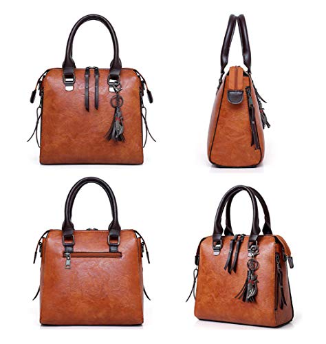 GJGJTER Synthetic PU Leather Tote for Women Satchel Crossbody Hobo 4pcs Handbags Shoulder Bags Tassel Fox Ornament-Black