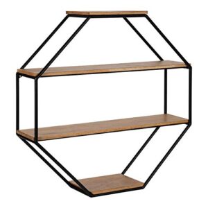 kate and laurel lintz farmhouse octagon wall shelf, 24 x 24, rustic brown and black, modern 4-tier geometric shelves for wall