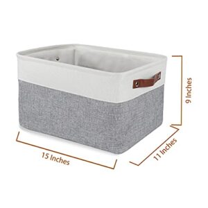 D.K AMZ Foldable Storage Bins with Handles, Rectangle Fabric Storage Basket for Shelves, Collapsible Closet Organizer for Home Office, Grey & White, 3 pack 15x11In, YMXHZ019003